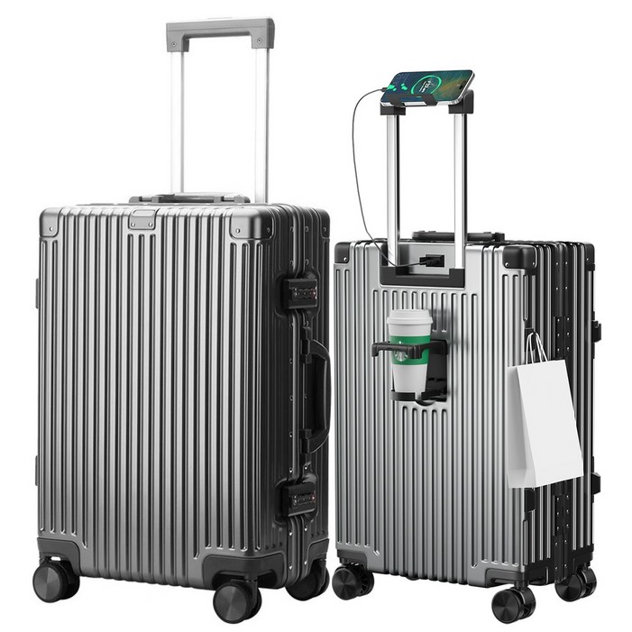 [5년AS] 다기능 경량  캐리어 방수 알루미늄 프레임 기내용 여행가방 USB 충전포트 360도 저소음 휠  20인치24인치28인치 중대형 하드 여행용 캐리어