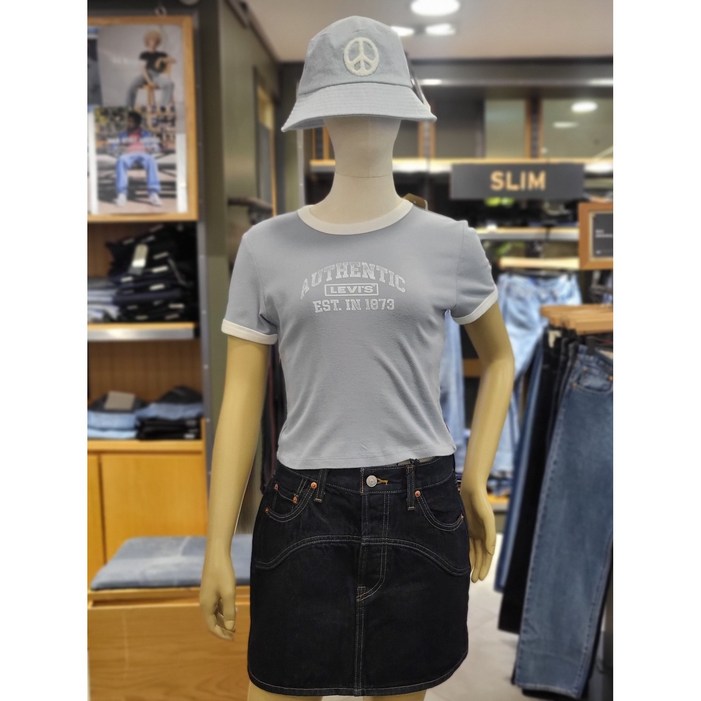 리바이스 여성 그래픽 핑거 미니 면반팔 티셔츠 여름용 A35230122AN