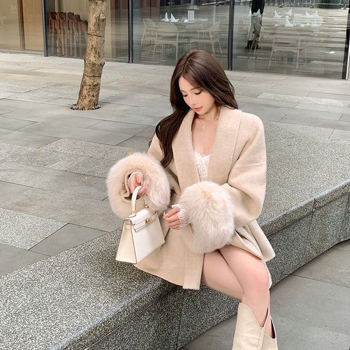 ANYOU 여성 핸드메이드 코트 울100%  겨울 파이로 로브 벨트 코트 댄리블 빅사이즈여성의류 겨울  코트 트렌치코트