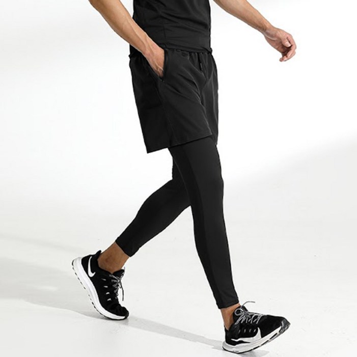 퍼핀 남녀공용 2in1 일체형 롱레깅스 반바지 10부 긴바지