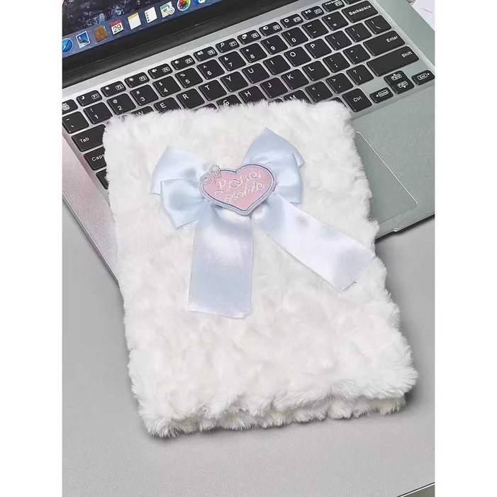 화이트 털커버 노트 A5 예쁜다이어리 리본 수첩 가로줄 필기 학생 신학기 학용품 메모