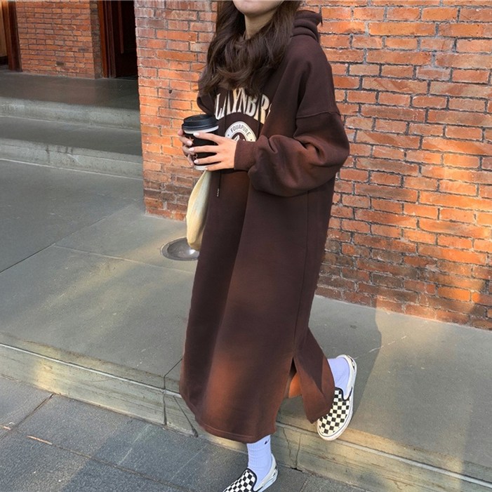 cammello 여성 꾸안꾸 기모안감 오버핏 프린팅 롱원피스 겨울 데일리 홈웨어 마실룩