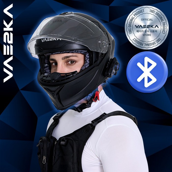 베이카 VH  1 블루투스 시스템 풀페이스 오토바이헬멧, 매트블랙