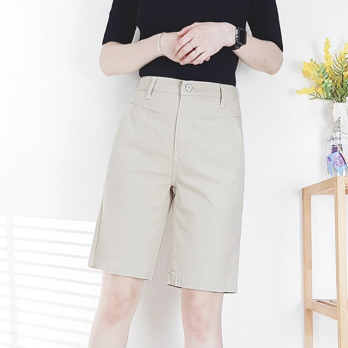 103st 포켓 절개 버뮤다 팬츠 5color여름 면 스판 밴딩 5부 반바지S3XL 여성 빅사이즈