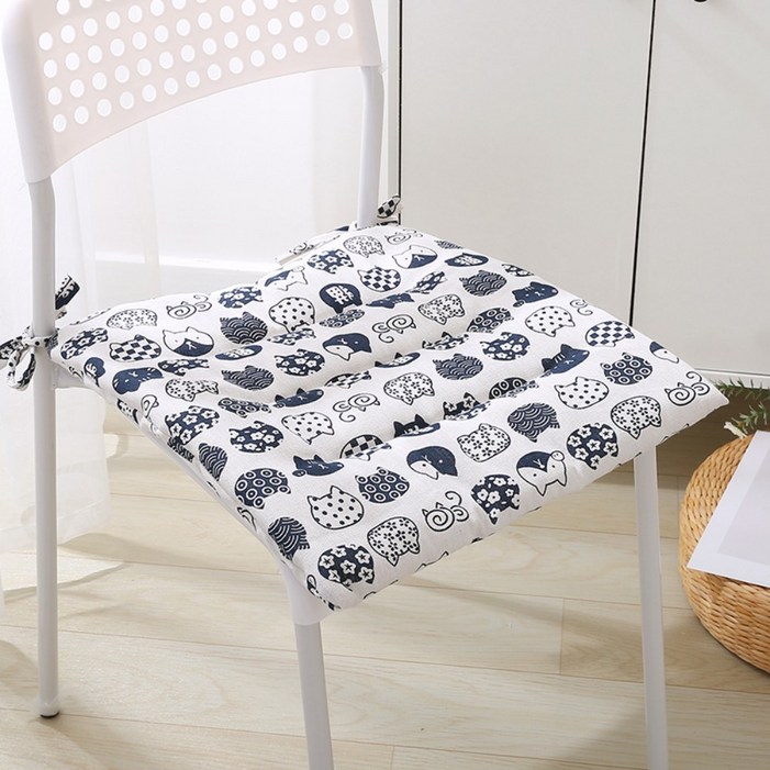 얇은방석 사무실방석 체크무늬 식탁방석 끈방석 린넨 면쿠션