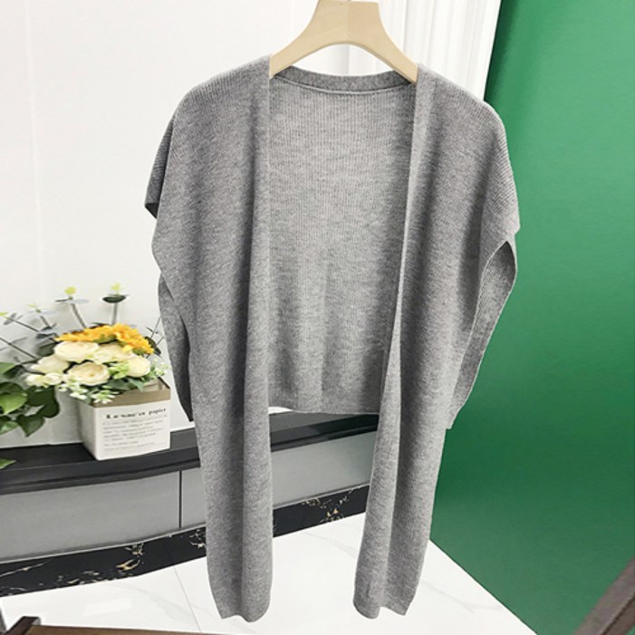 바이미니 단색 솔리드 어깨 니트 레이어드 숄