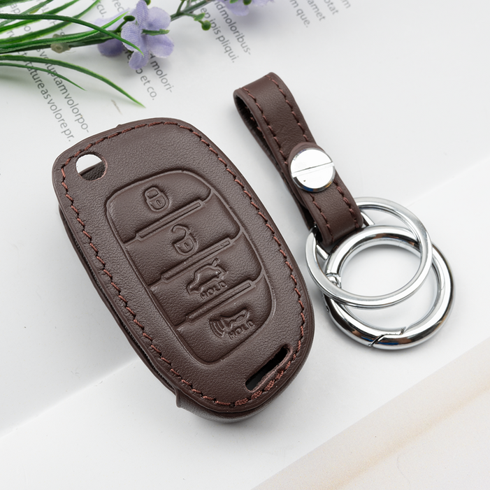 블룸오아시스 현대 호환 천연 소 가죽 스마트 키케이스 키홀더 키링