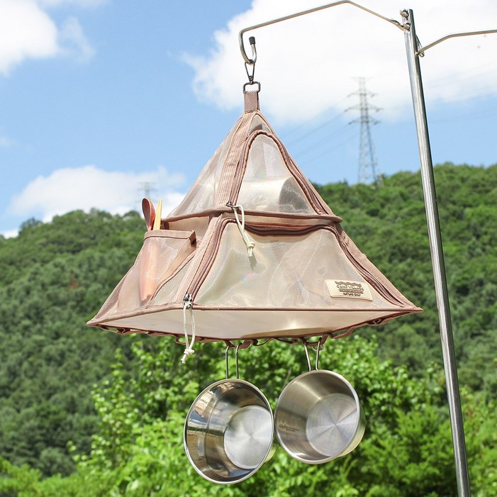 캠프빌리지 캠핑 2단 삼각 식기 건조망  전용가방, 1개, 2단, 베이지