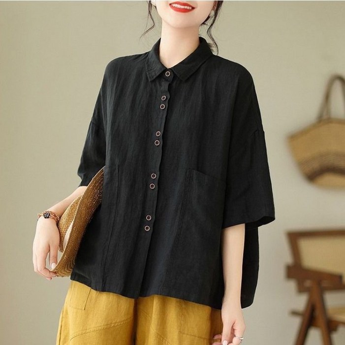 choyur 여름 순면 패션 면마 반팔 빅사이즈 루즈핏 캐주얼 셔츠GJL002