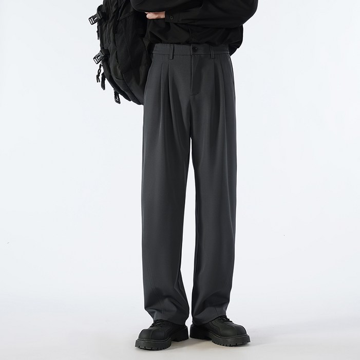 남성 봄가을 솔리드 캐주얼 정장팬츠 데일리룩 와이드 일자핏