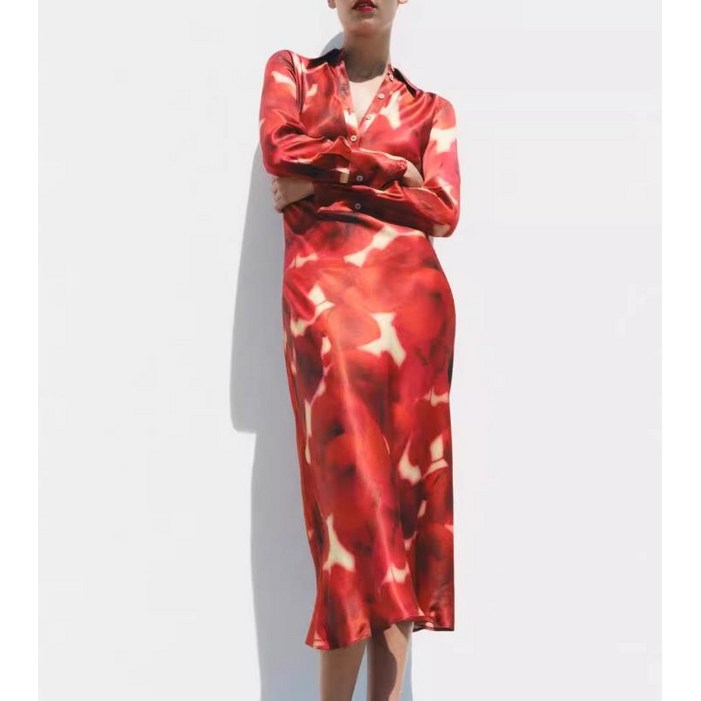 1Y10114 ZARA 여자신상 플라워 롱원피스 슬림핏 카라넥 긴팔원피스 9146092