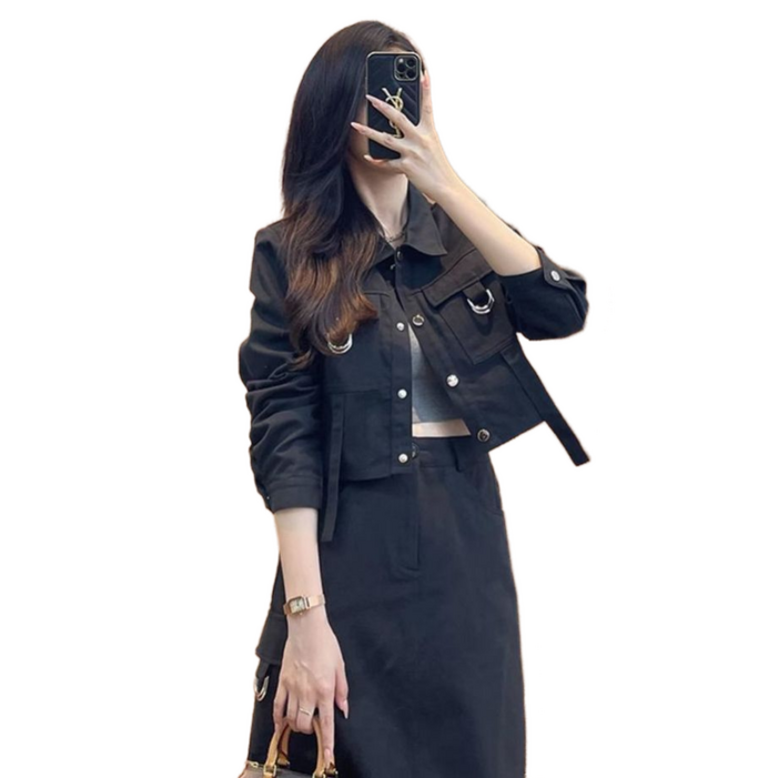 셀럽당 카고 세트 여 춘추 여 반코트 스커트 투피스Q04541