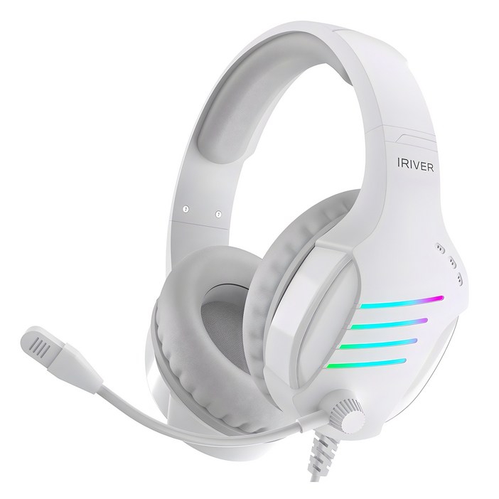 아이리버 노이즈 캔슬링 마이크 레이보우 LED USB 게이밍 헤드셋, EQwearG7H, 화이트 아이리버 노이즈 캔슬링 마이크 레이보우 LED USB 게이밍 헤드셋, EQwearG7H, 화이트