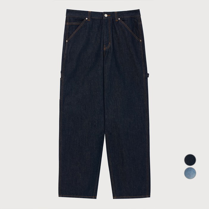 커버낫 남녀공용 세미와이드 데님 워싱 카펜터 팬츠