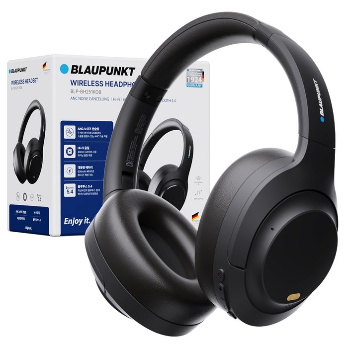 블라우풍트 ANC 노이즈캔슬링 HIFI 블루투스 5.4 헤드셋, 블랙, BLPBH251KOB