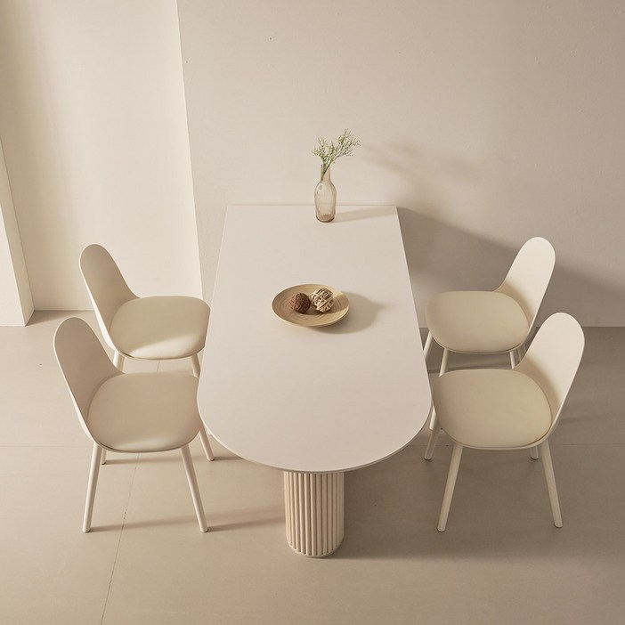 제이픽스 그레이스 세라믹 반타원 테이블 식탁테이블, 상판화이트  다리네츄럴, 6인용