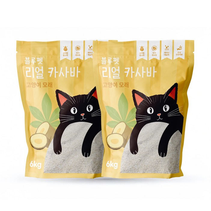 블루펫 리얼 카사바 고양이 모래, 6kg, 2개, 무향