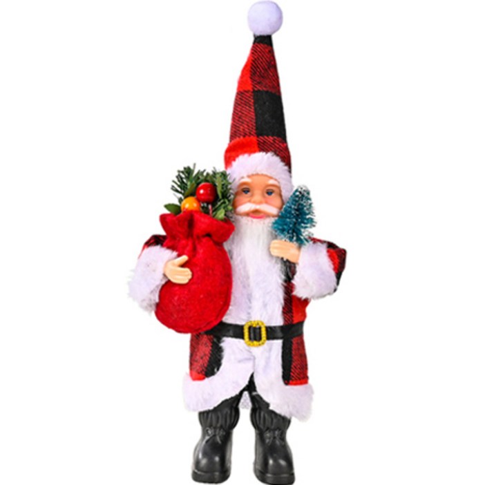 트리나무를 든 체크 무늬 산타 크리스마스 장식품