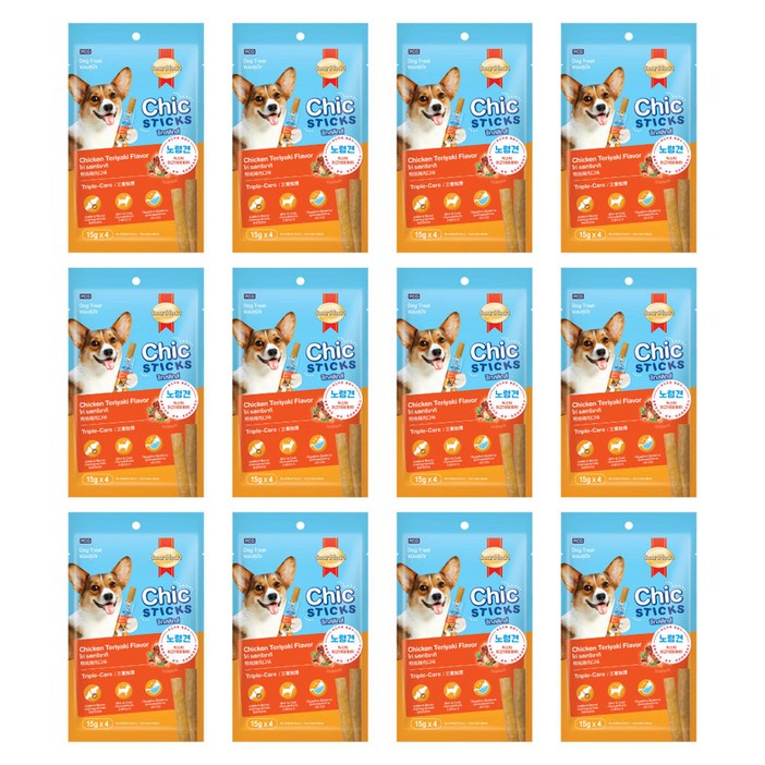 스마트하트 칙스틱 강아지 노령견 소프트 져키 간식 4p, 닭고기데리야끼, 60g, 12개