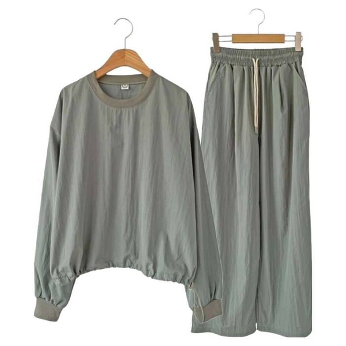 이멀전 바스락 스트링 맨투맨 + 와이드 밴딩 팬츠 세트 cpset3807k57