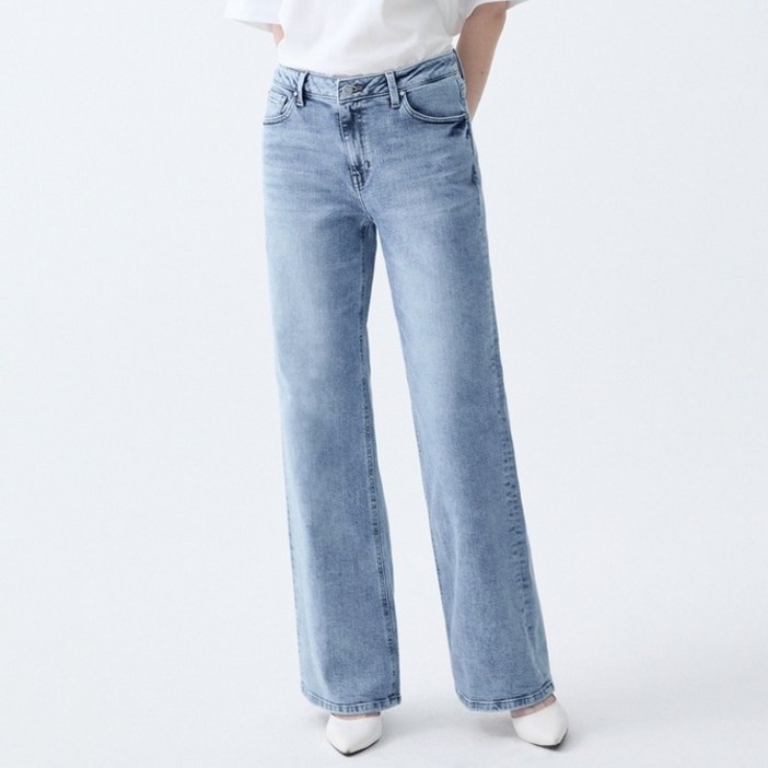 게스 여성용 M톤 로우라이즈 와이드 데님 팬츠 YP1D6105MBL29