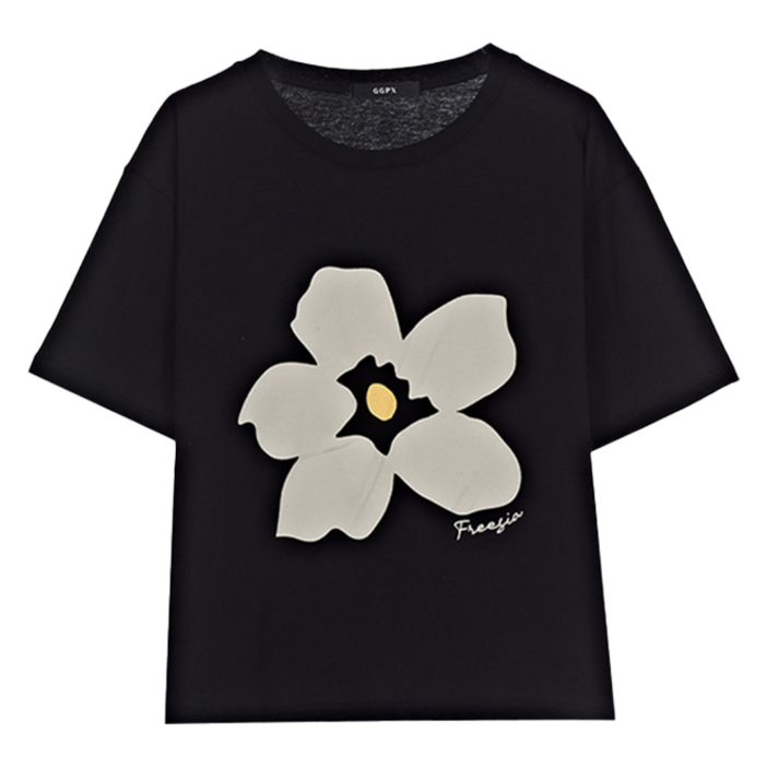 GGPX 여성용 빅 프린팅 라운드 반팔 면 티셔츠 GPALW010D
