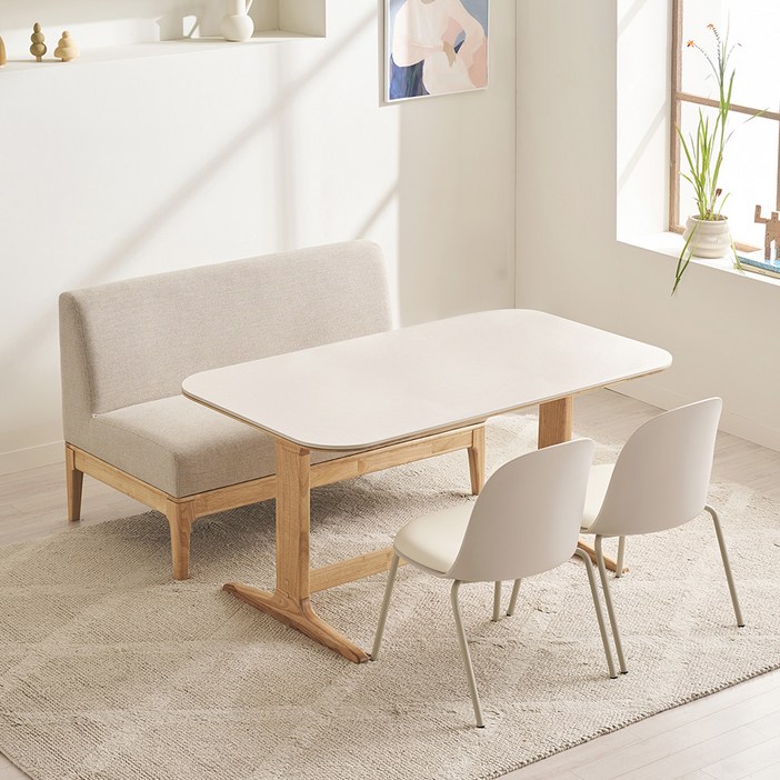 레이디가구 엘린 패밀리 원목 세라믹식탁 + 윈디체어 2p + 2인 소파벤치 1p 세트 윈디소파벤치의자형 방문설치