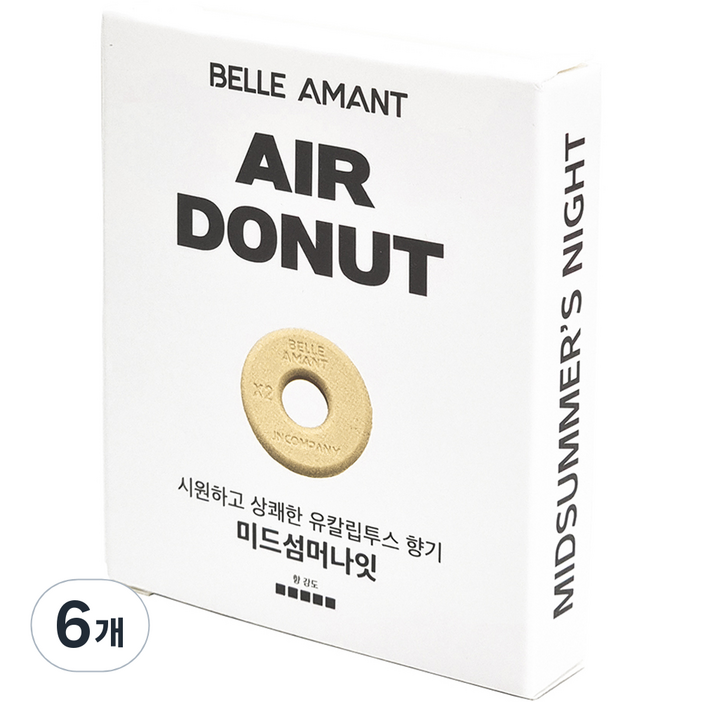 벨르아망 에어도넛 차량용 방향제 리필, 6개, 미드섬머나잇