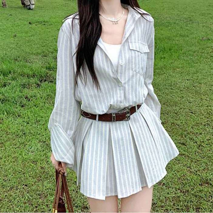 루나걸 여성용 테린 플리츠 셔츠 원피스 L25FOPS070817