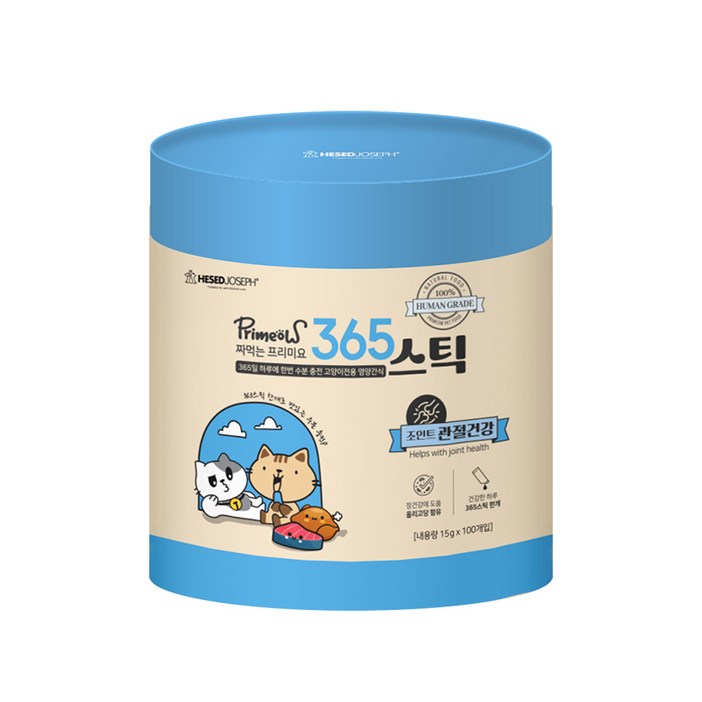 프리미요 고양이 관절 건강 짜먹는 프리미요 365스틱 영양제 15g x 100p, 1개, 뼈/관절강화, 혼합맛(참치 / 닭고기)