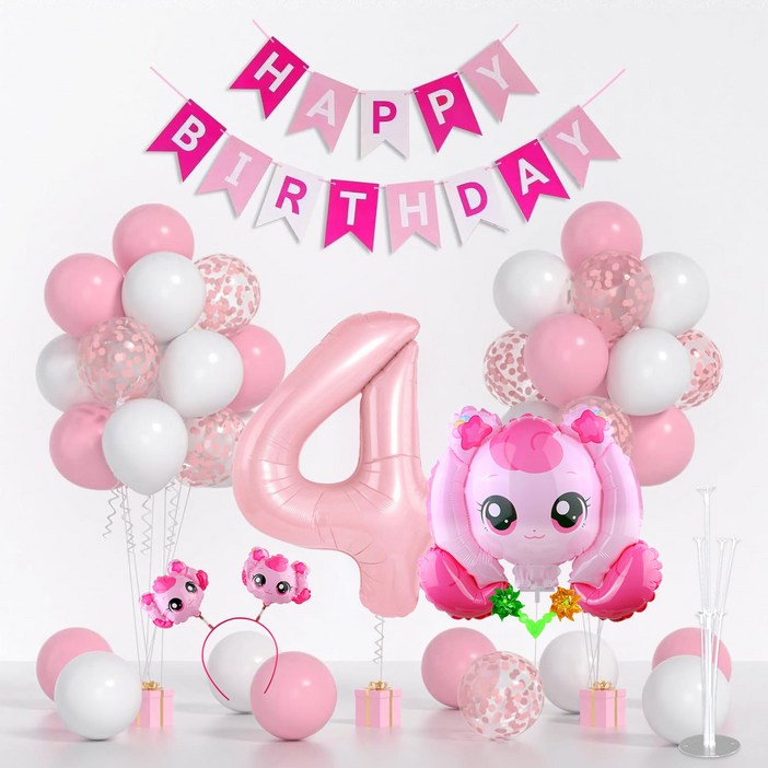 뷰라뷰 캐릭터 생일파티 풍선 세트, 캐치 티니핑 하츄핑 숫자4, 1세트