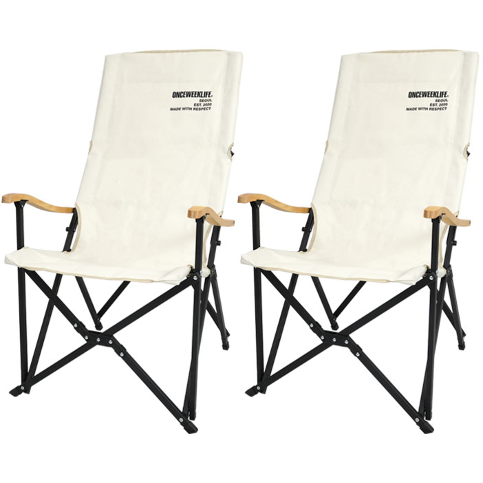 원스위크라이프 캠핑 원목 팔걸이형 릴렉스 체어 특대, 아이보리, 2개