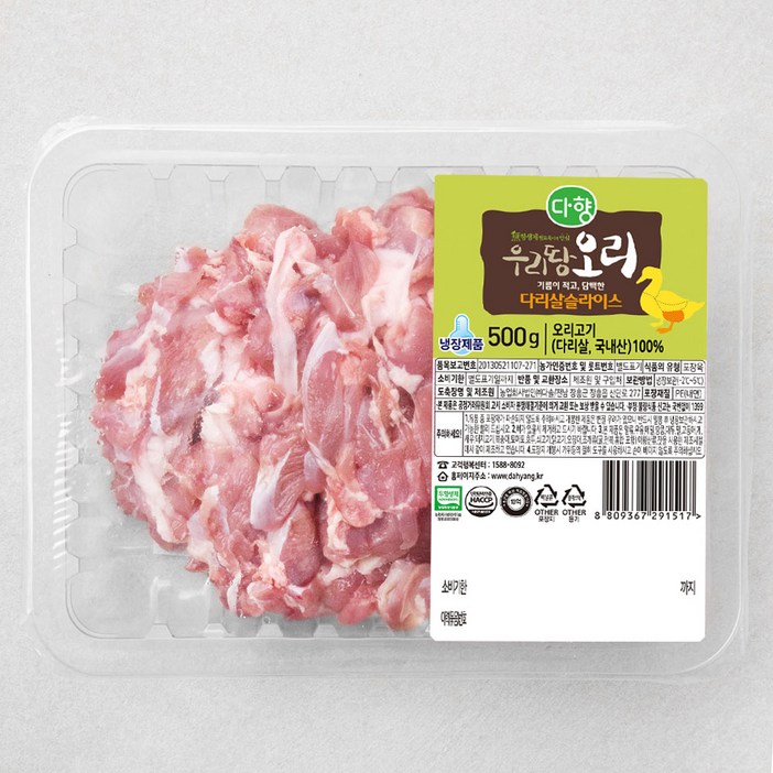 다향오리 무항생제 인증 우리땅 오리 다리살 슬라이스 냉장, 500g, 1개