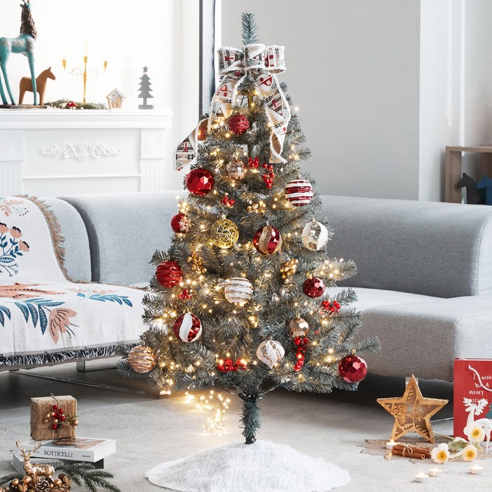 크리스마스트리 전구 장식 풀세트, 쉐비  골드베리, 1.3m