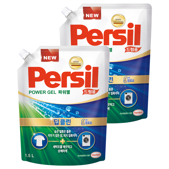 퍼실 파워젤 딥클린 드럼용 액상세제 리필, 1.5L, 2개