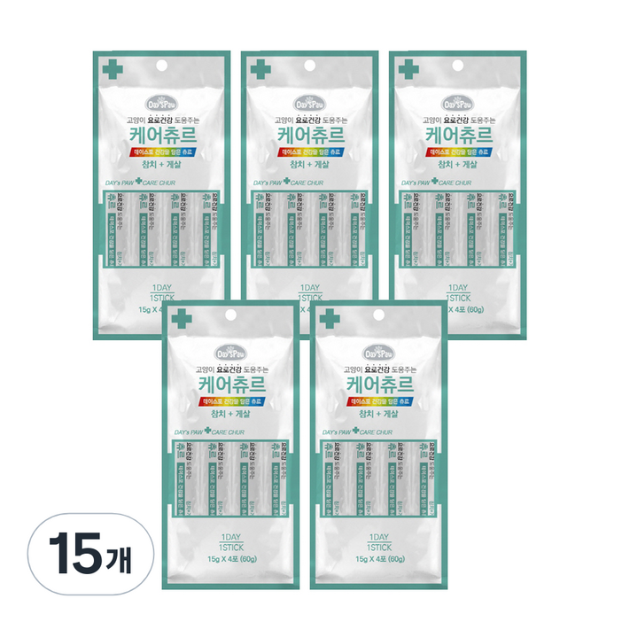 데이스포 건강을 담은 츄르 고양이 간식, 참치 앤 게살요로, 15g, 15개