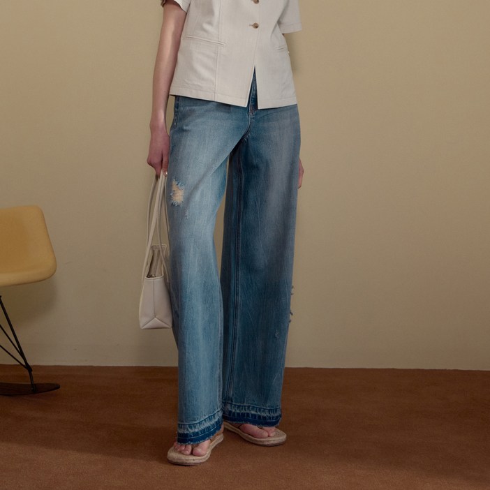 쥬시쥬디 여성용 스크래치 와이드 데님 팬츠 JZDP321C