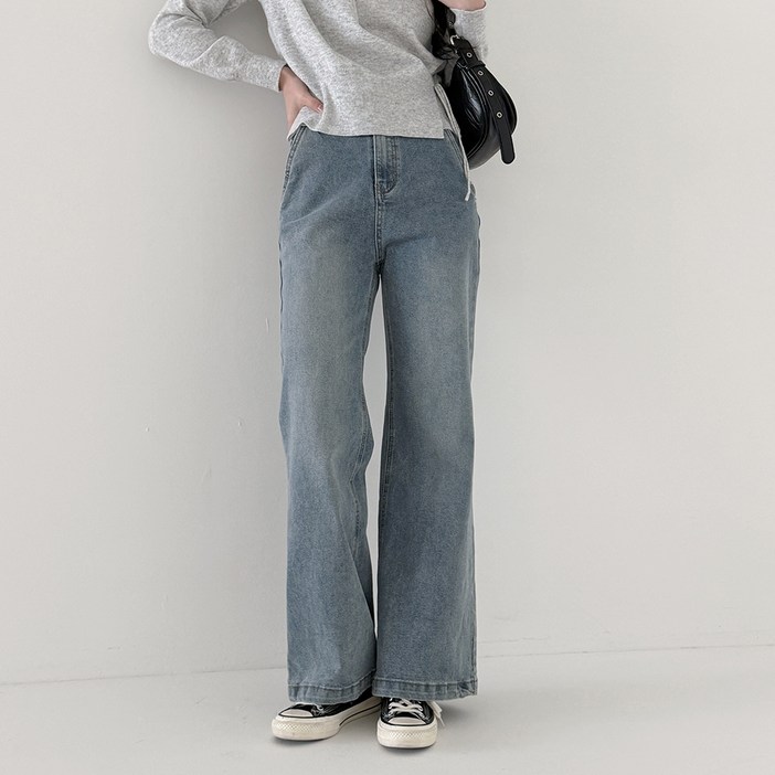 라라온 여성용 롱기본숏 기장 3단 데일리 스트레이트 와이드 데님 팬츠 25TSP3374