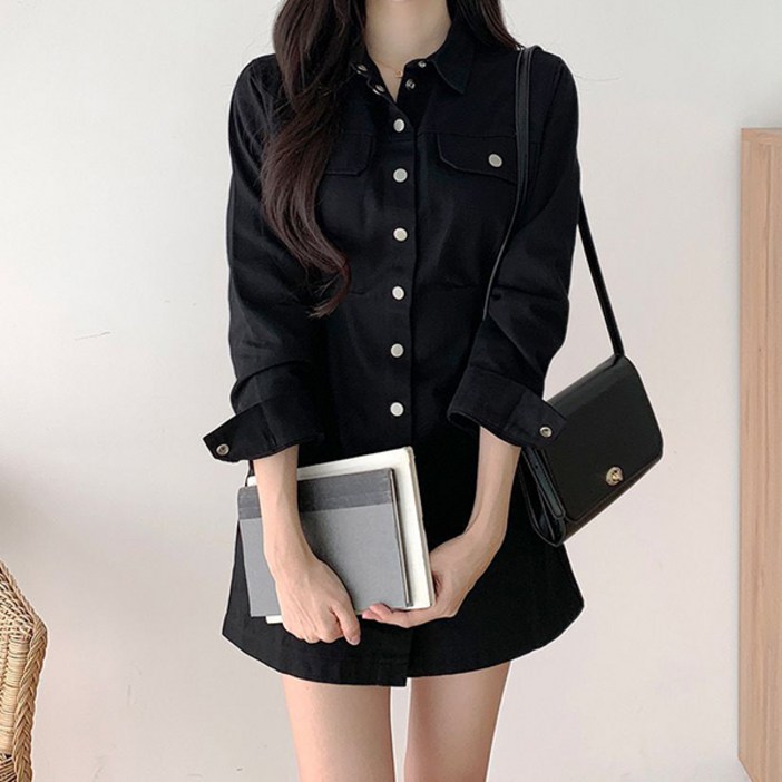 루나걸 여성용 모노라프 롱슬리브 셔츠 원피스 L26SPOPS120829