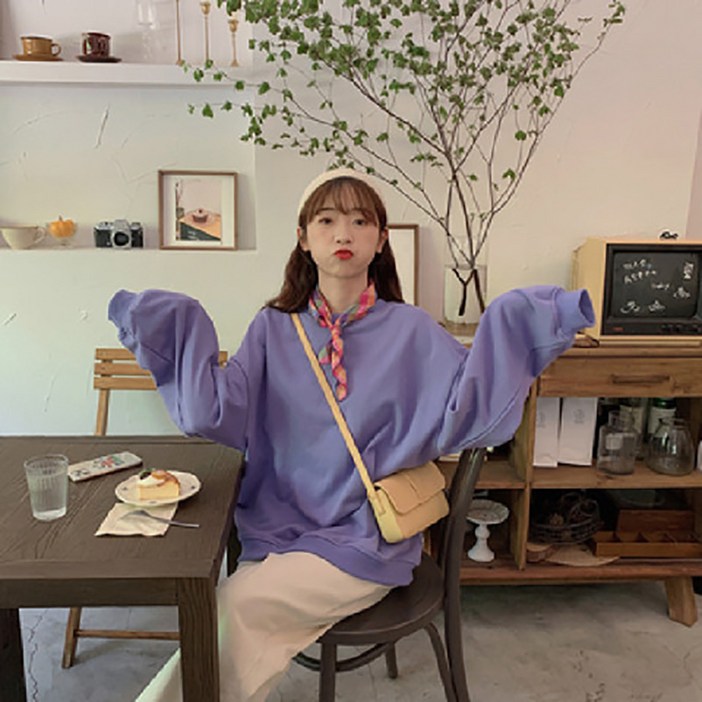 피어니스트 여성용 스웨트 라운드 오버핏 무지 맨투맨