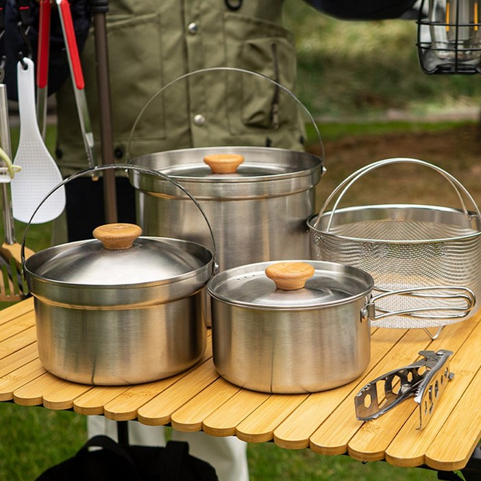 패밀리 캠핑 코펠 풀세트 304 스테인리스 냄비세트 5종 구성 수납가방 세트
