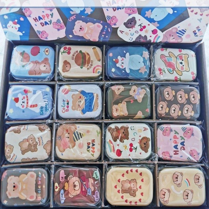 1113개세트사각 미니 틴케이스 휴대용 케이스 립밤 용기 베어