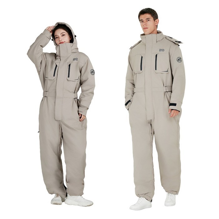 ZHINUO 지누오 오토바이 방풍복 패딩 우주복 일체형 스즈끼복 겨울 작업복 배달 방한복 라이딩 낚시복 스키복 허리 저퍼 허리 조절, 카키색