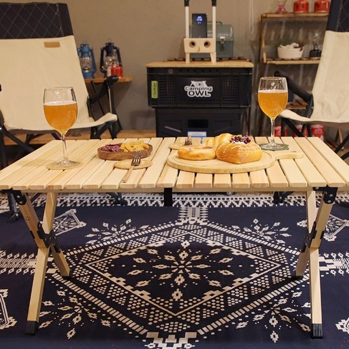 캠핑 테이블 접이식 높이조절 원목 우드롤 캠핑용 롤테이블 우드베이지