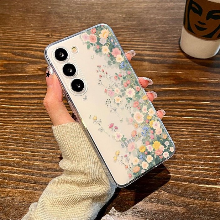 besteffie 적용모델 갤럭시 S25 S24 휴대폰 케이스 실리콘 플라워 투명 방탄 케이스 K57