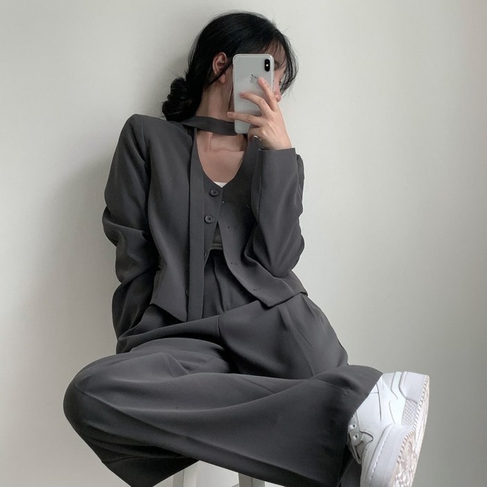 시크힐즈 벨라 스카프 브이넥 정장 자켓  바지 세트 12258