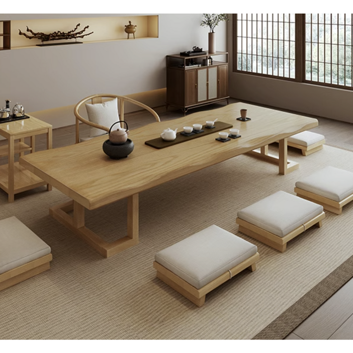 오차다원 우드 티테이블 세트 나무 원목 테이블 거실 카페 좌식 커피 통원목 다도 좌탁 까페