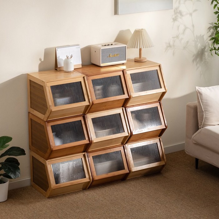 FONOW 수납장 다용도 겹침 정리함 빈티지 협탁 책궤 장식장