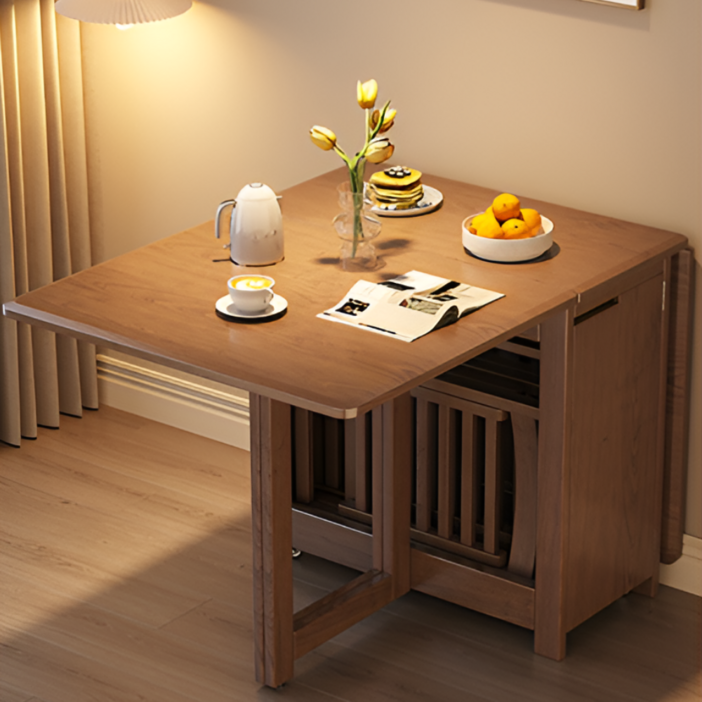 폴라오 확장형 접이식 식탁세트 수납 거실 테이블, 식탁단품, 월넛 120cm