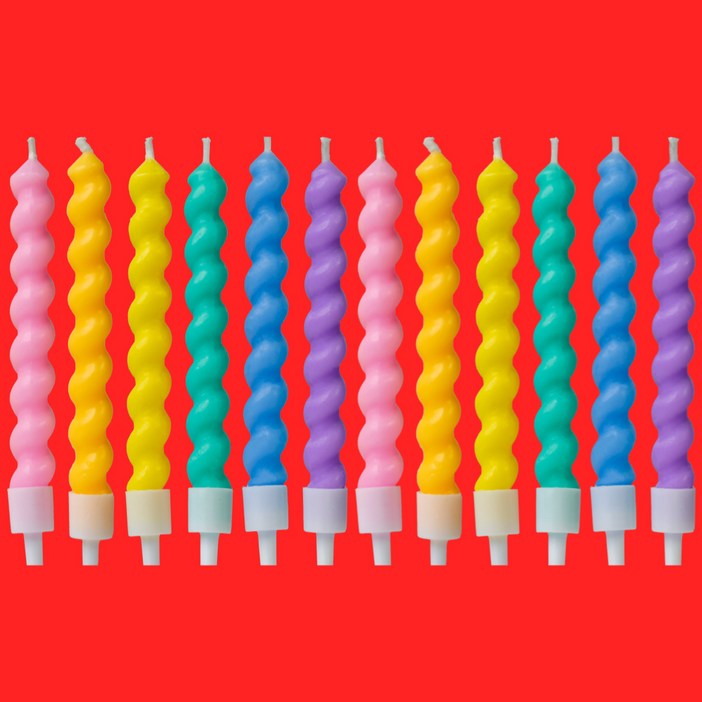 25년새해 연말파티 알록달록 뚱뚱 꽈배기 초 무지개 색깔초 인싸생일초, 12개, 12개, 20g